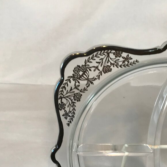 Vintage Silver Overlay Square Glass 3-Section Divided 10" Dish - Picture 4 of 9